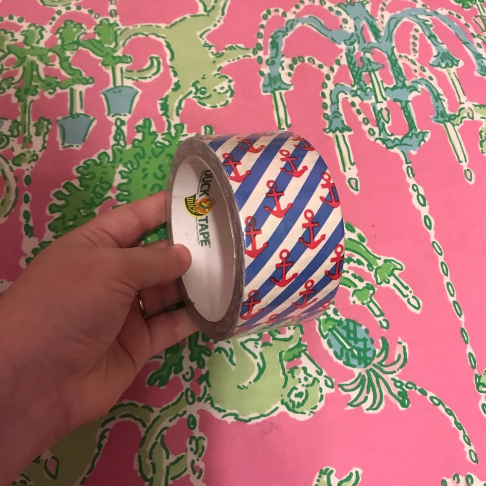 Blue and white stripes with red anchors away nautical theme Duck tape roll 10yds